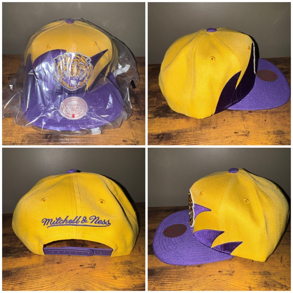 LSU Tigers Mitchell & Ness Sharktooth Snapback Hat Mens Yellow Purple OS NEW